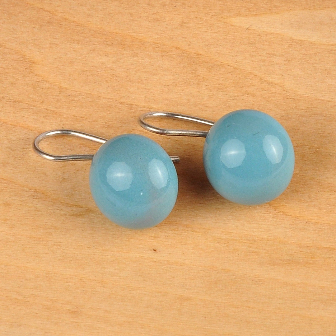 Modern Light Blue Ceramic Drop Earrings with Silver Hooks - Light Blue Moon