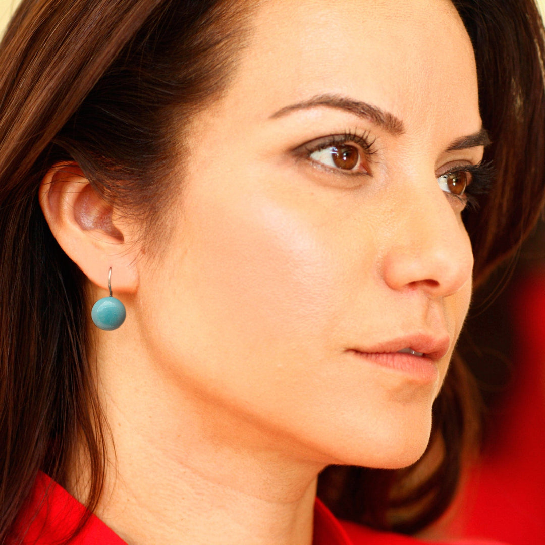 Modern Light Blue Ceramic Drop Earrings with Silver Hooks - Light Blue Moon