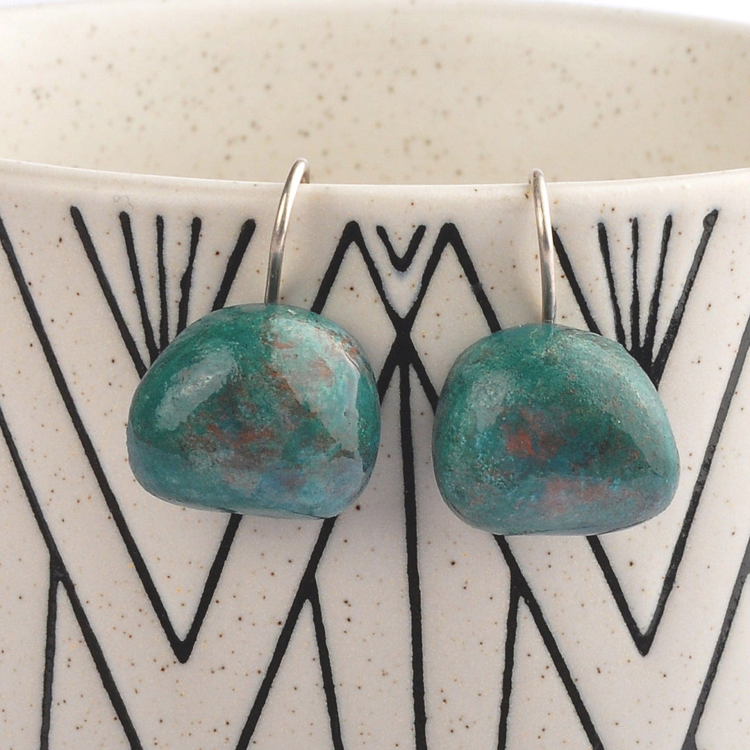 Modern Teal Ceramic Drop Earrings with Sterling Silver Hooks - Teal Sky
