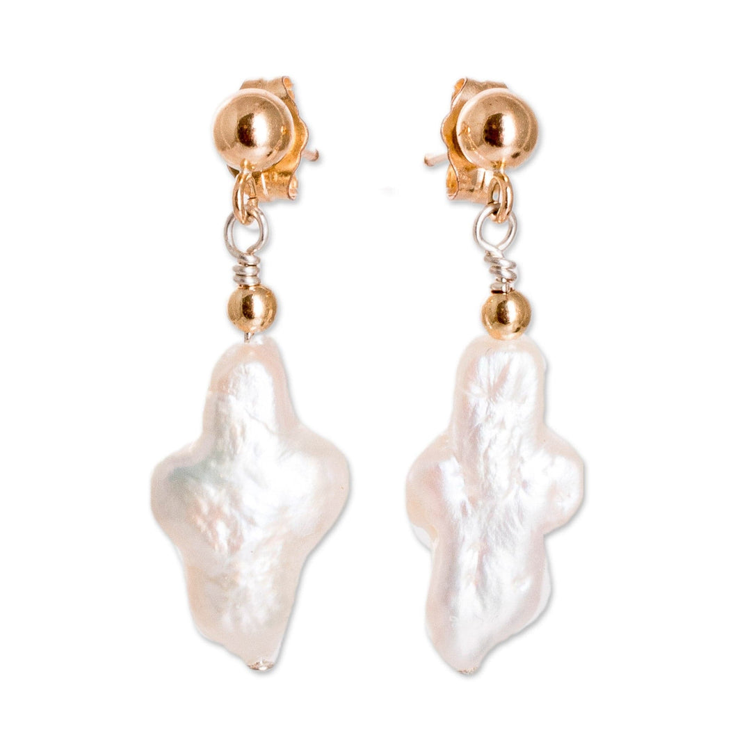 Cream-Toned Baroque Cultured Pearl Dangle Earrings - Faith Essence