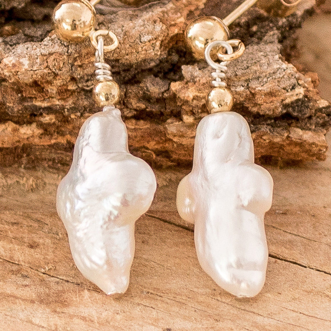 Cream-Toned Baroque Cultured Pearl Dangle Earrings - Faith Essence