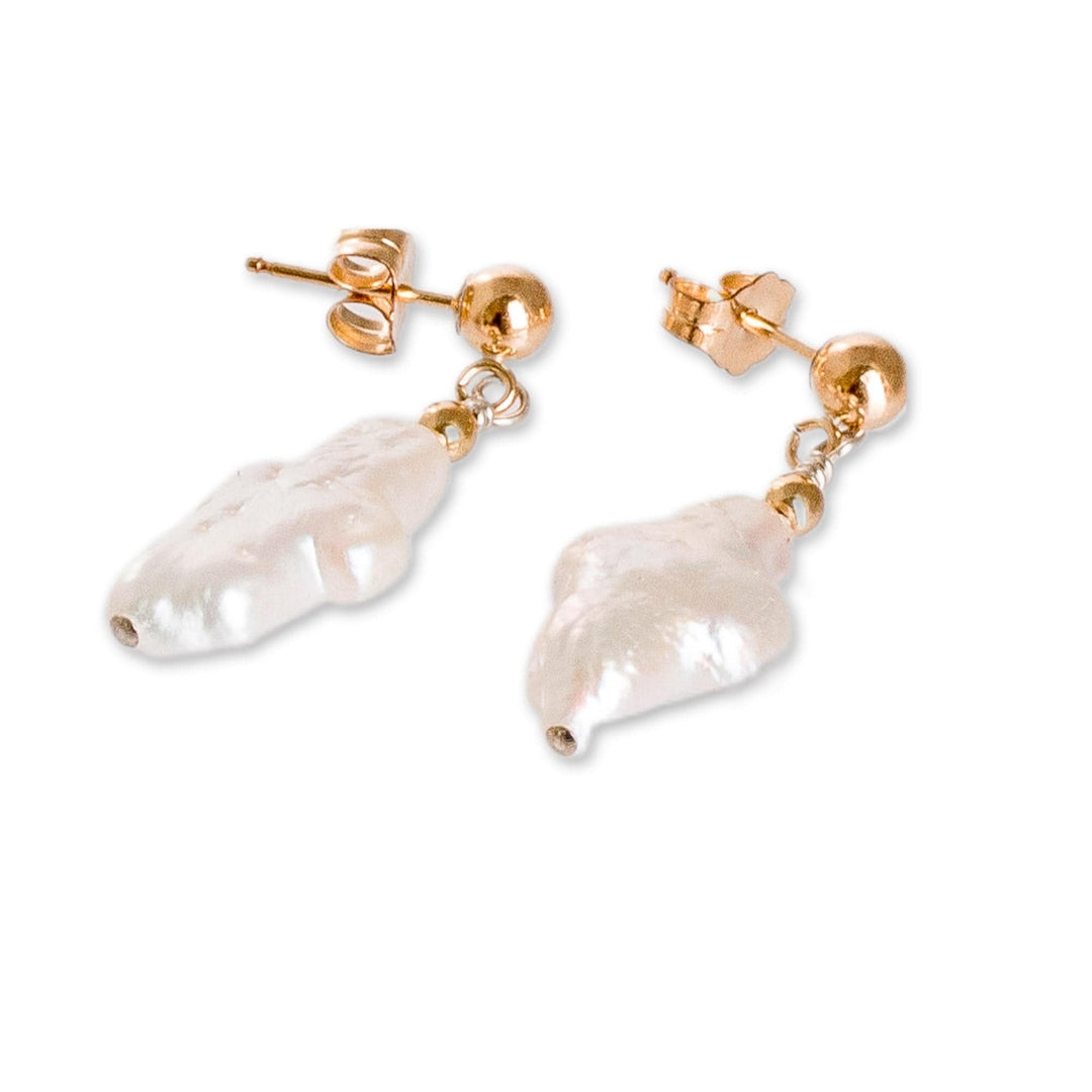 Cream-Toned Baroque Cultured Pearl Dangle Earrings - Faith Essence