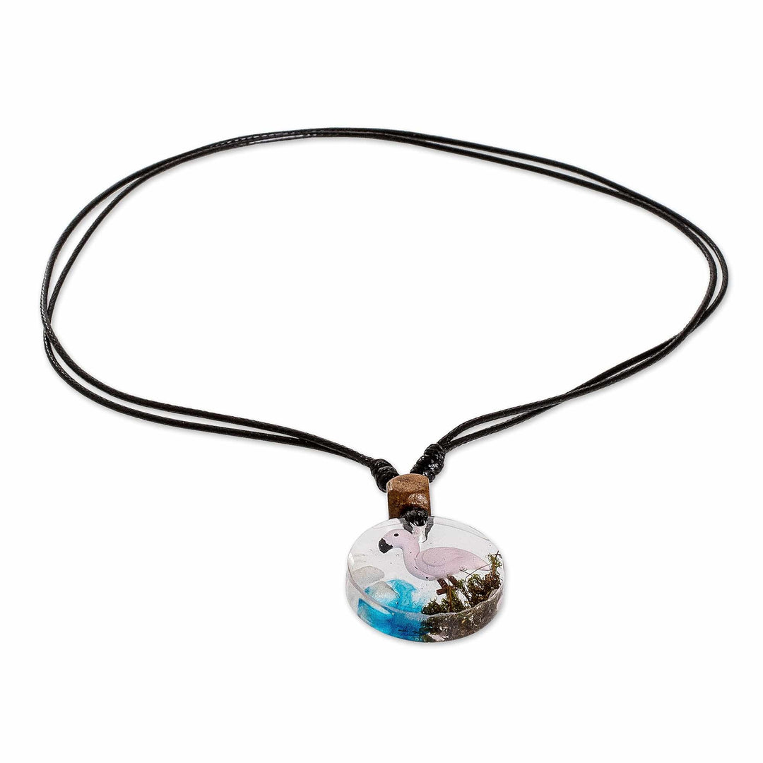 Handcrafted Flamingo-Themed Round Resin Pendant Necklace - Planet Flamingo