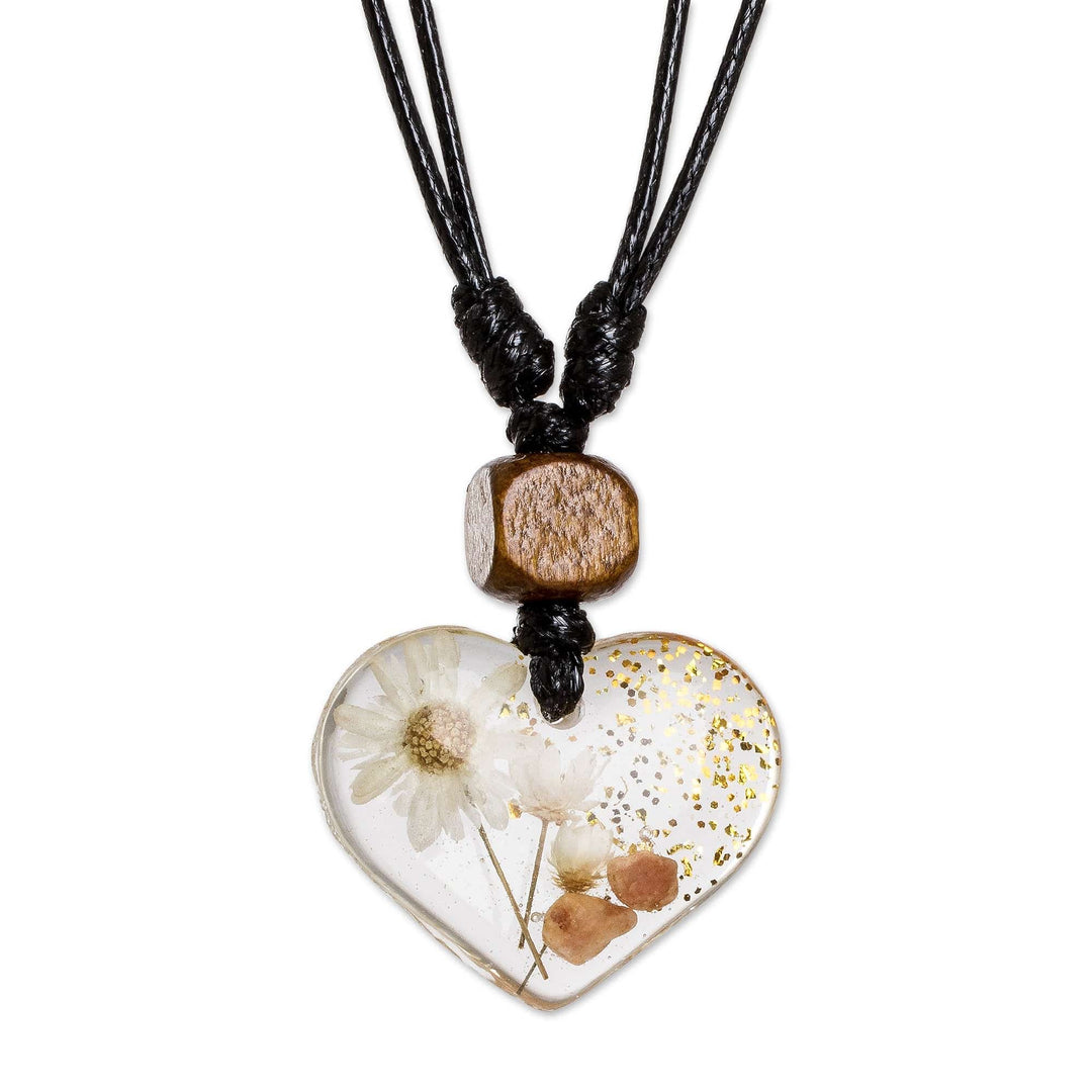 Heart-Shaped Resin Daisy Flower Pendant Necklace - Merry Heart