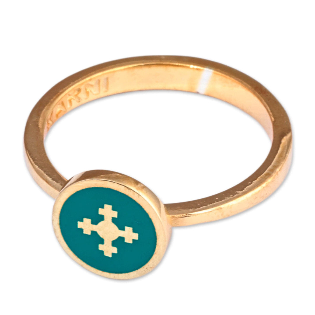 Polished Painted Teal 18k Gold-Plated Marash Ring - Marash Spirit