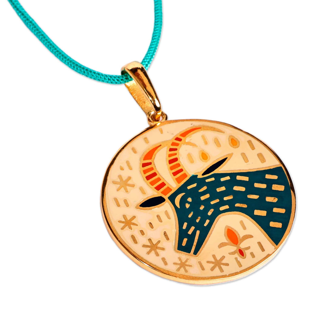 Painted 18k Gold-Plated Capricorn Enamel Pendant Necklace - The Capricorn Emblem