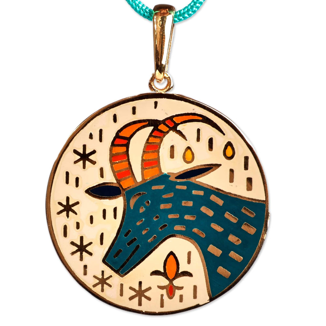 Painted 18k Gold-Plated Capricorn Enamel Pendant Necklace - The Capricorn Emblem