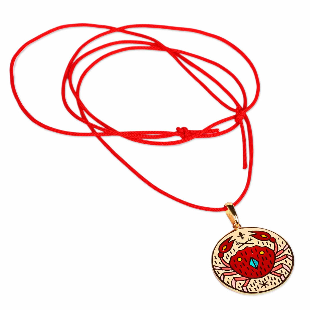 Painted 18k Gold-Plated Cancer Enamel Pendant Necklace - The Cancer Emblem