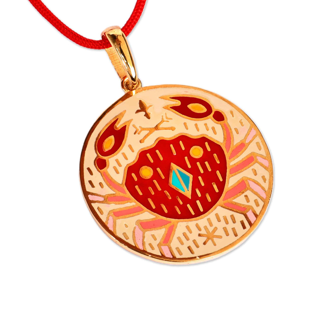Painted 18k Gold-Plated Cancer Enamel Pendant Necklace - The Cancer Emblem