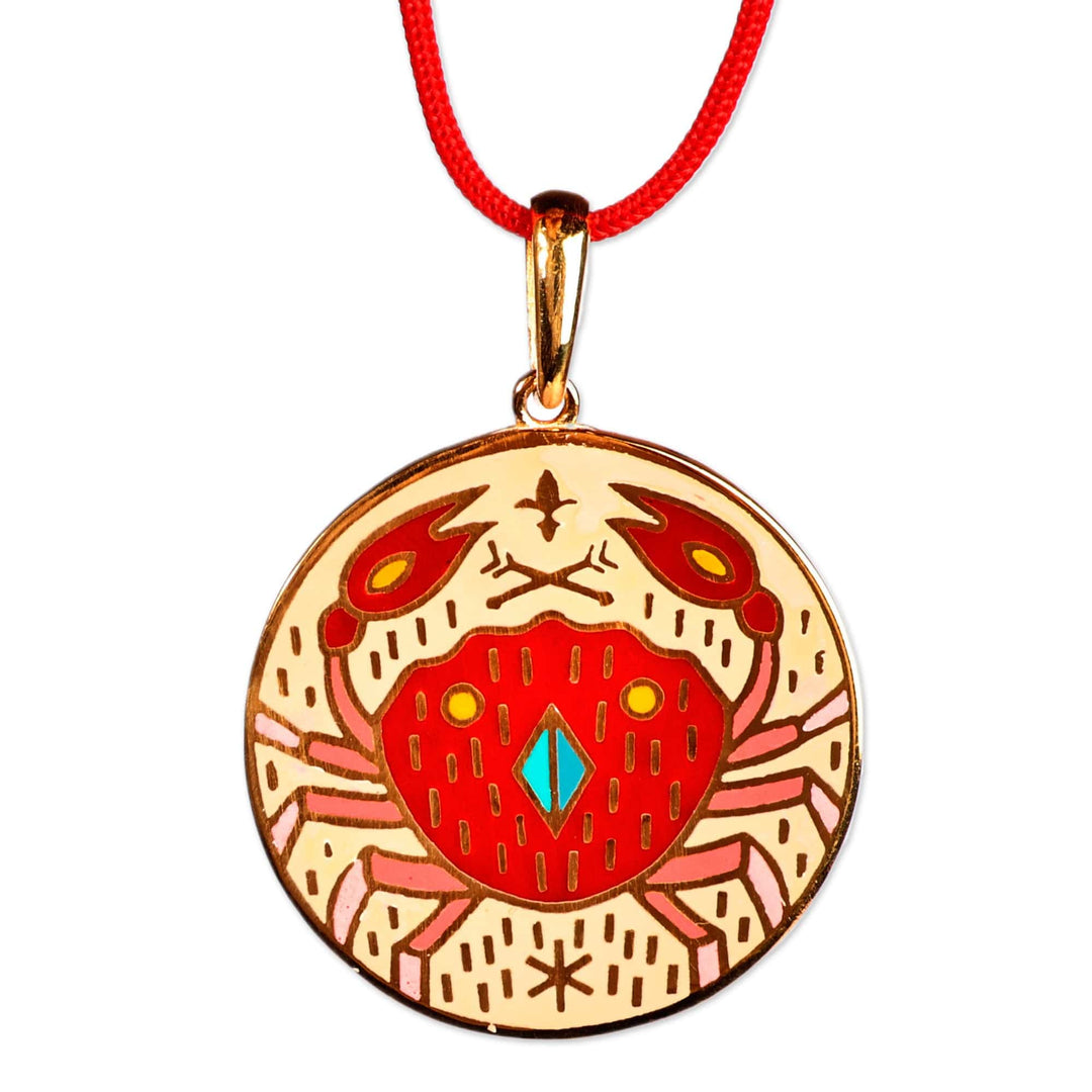 Painted 18k Gold-Plated Cancer Enamel Pendant Necklace - The Cancer Emblem