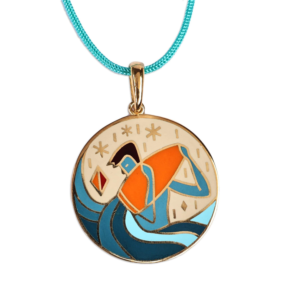 Painted 18k Gold-Plated Aquarius Enamel Pendant Necklace - The Aquarius Emblem