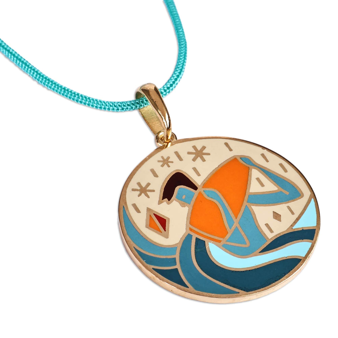 Painted 18k Gold-Plated Aquarius Enamel Pendant Necklace - The Aquarius Emblem