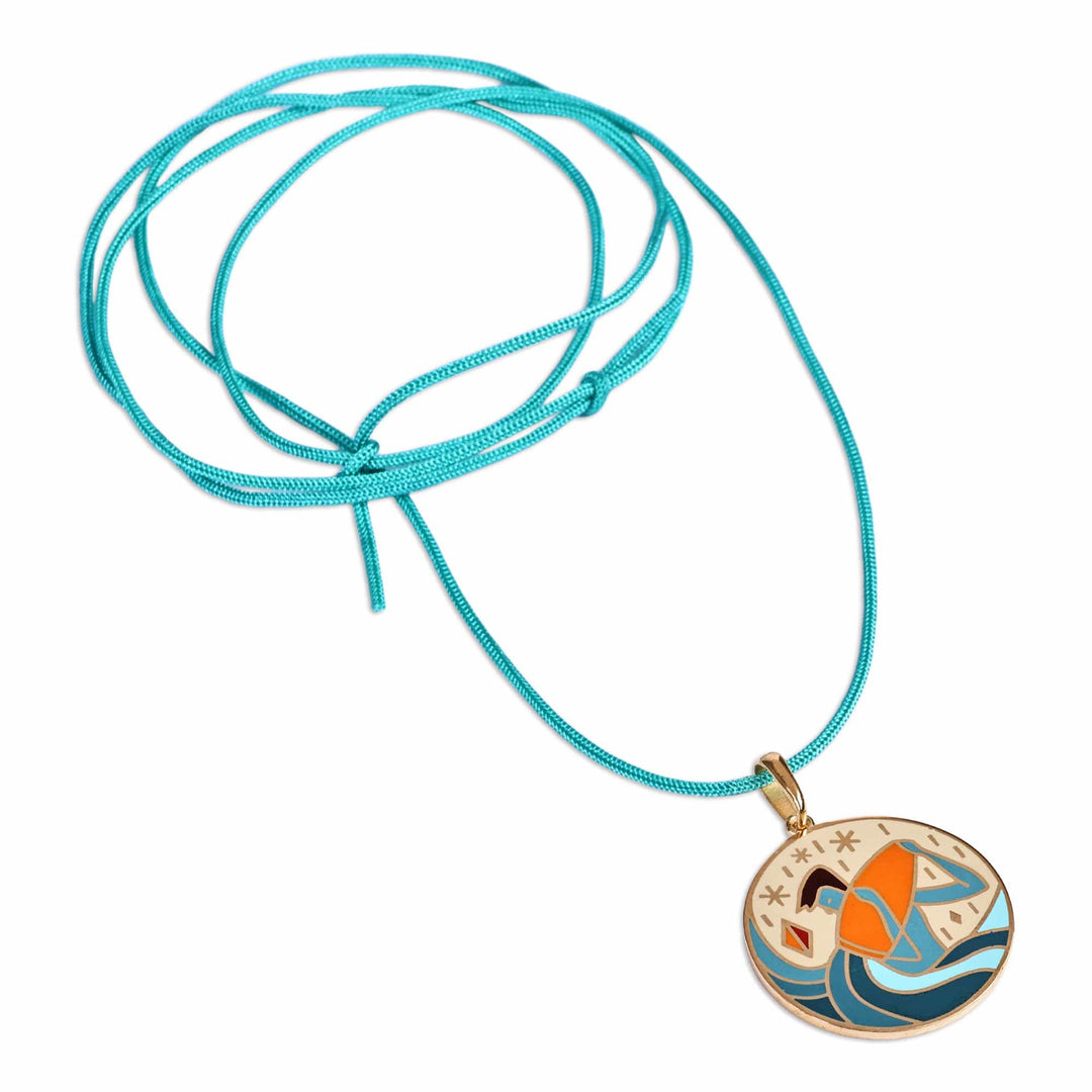Painted 18k Gold-Plated Aquarius Enamel Pendant Necklace - The Aquarius Emblem