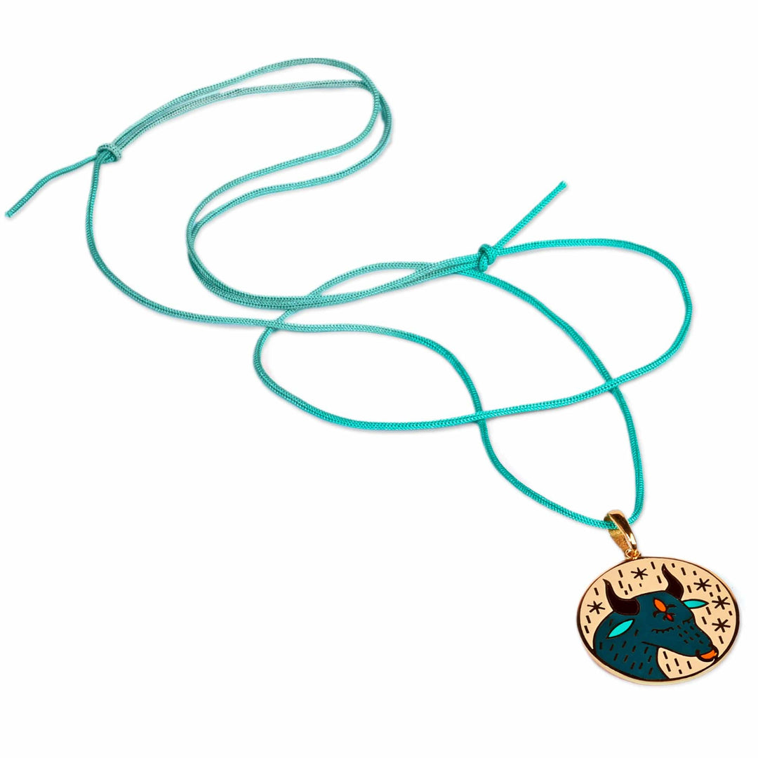 Painted 18k Gold-Plated Taurus Enamel Pendant Necklace - The Taurus Emblem