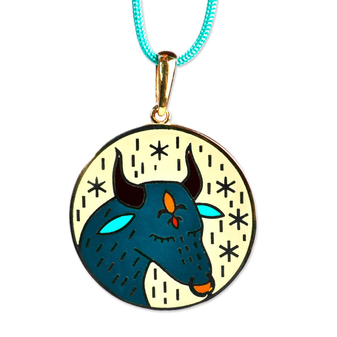 Painted 18k Gold-Plated Taurus Enamel Pendant Necklace - The Taurus Emblem