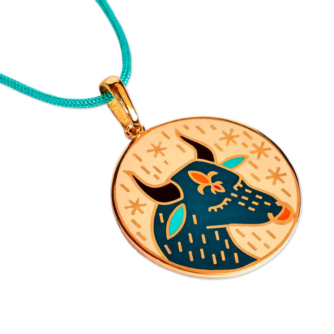 Painted 18k Gold-Plated Taurus Enamel Pendant Necklace - The Taurus Emblem