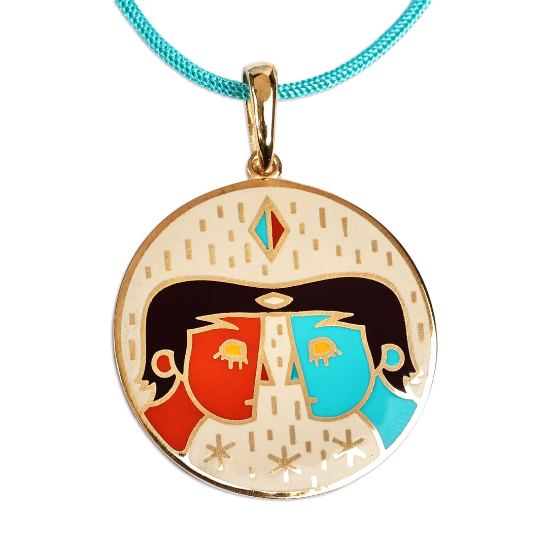 Painted 18k Gold-Plated Gemini Enamel Pendant Necklace - The Gemini Emblem