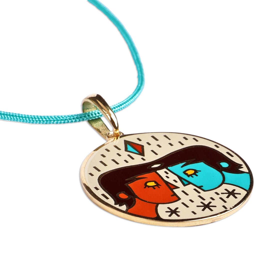 Painted 18k Gold-Plated Gemini Enamel Pendant Necklace - The Gemini Emblem