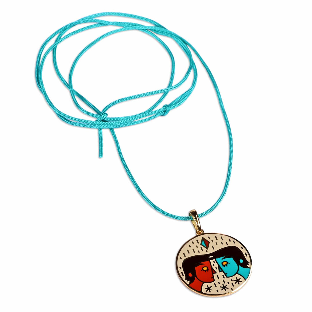 Painted 18k Gold-Plated Gemini Enamel Pendant Necklace - The Gemini Emblem