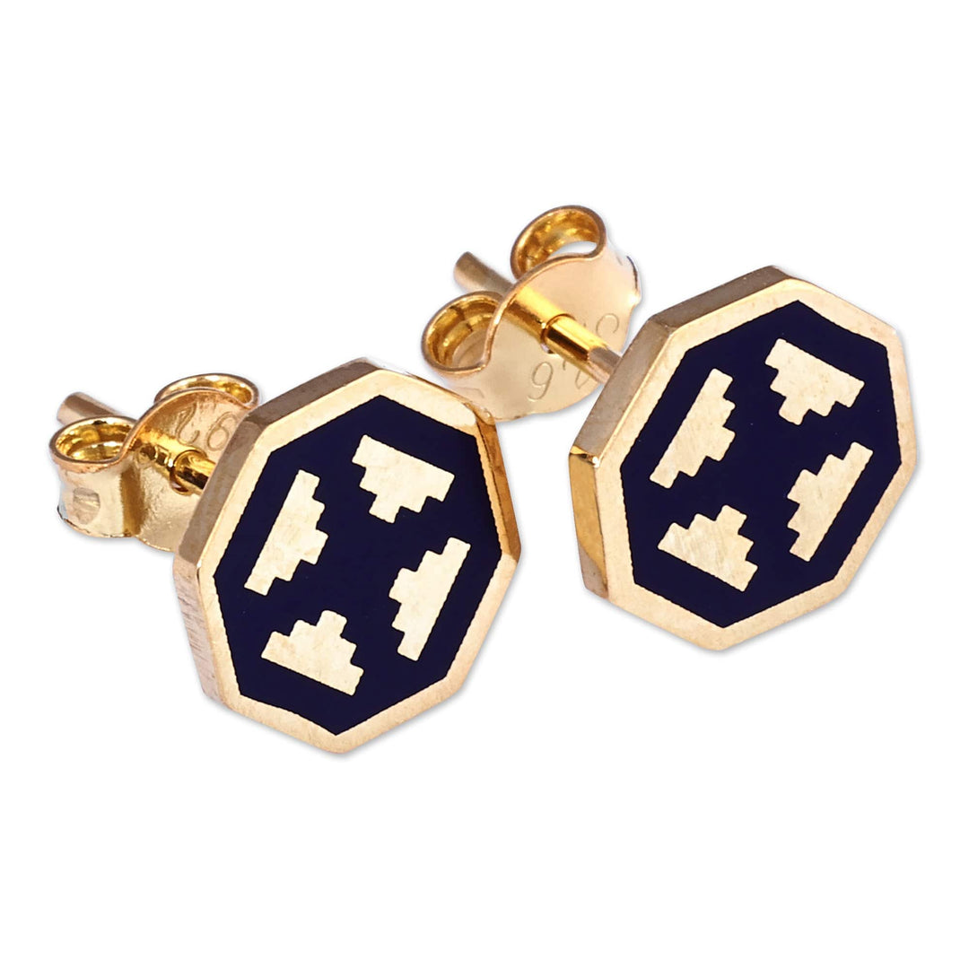 Polished Geometric Navy 18k Gold-Plated Stud Earrings - This Magical Eternity