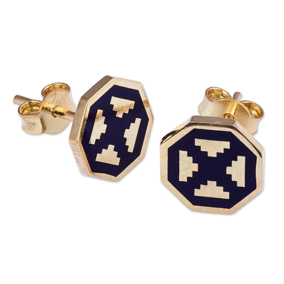 Polished Geometric Navy 18k Gold-Plated Stud Earrings - This Magical Eternity