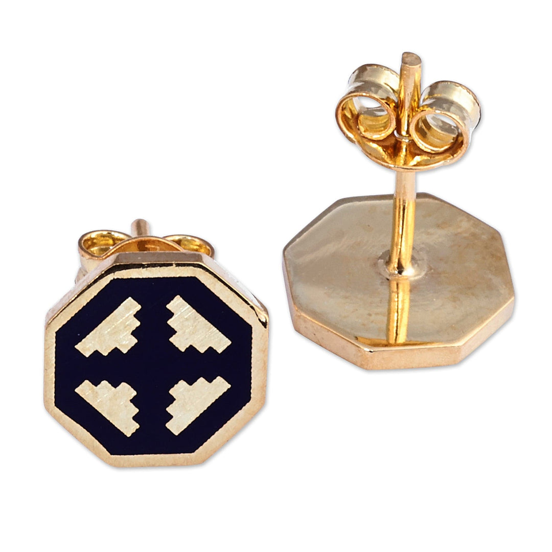 Polished Geometric Navy 18k Gold-Plated Stud Earrings - This Magical Eternity