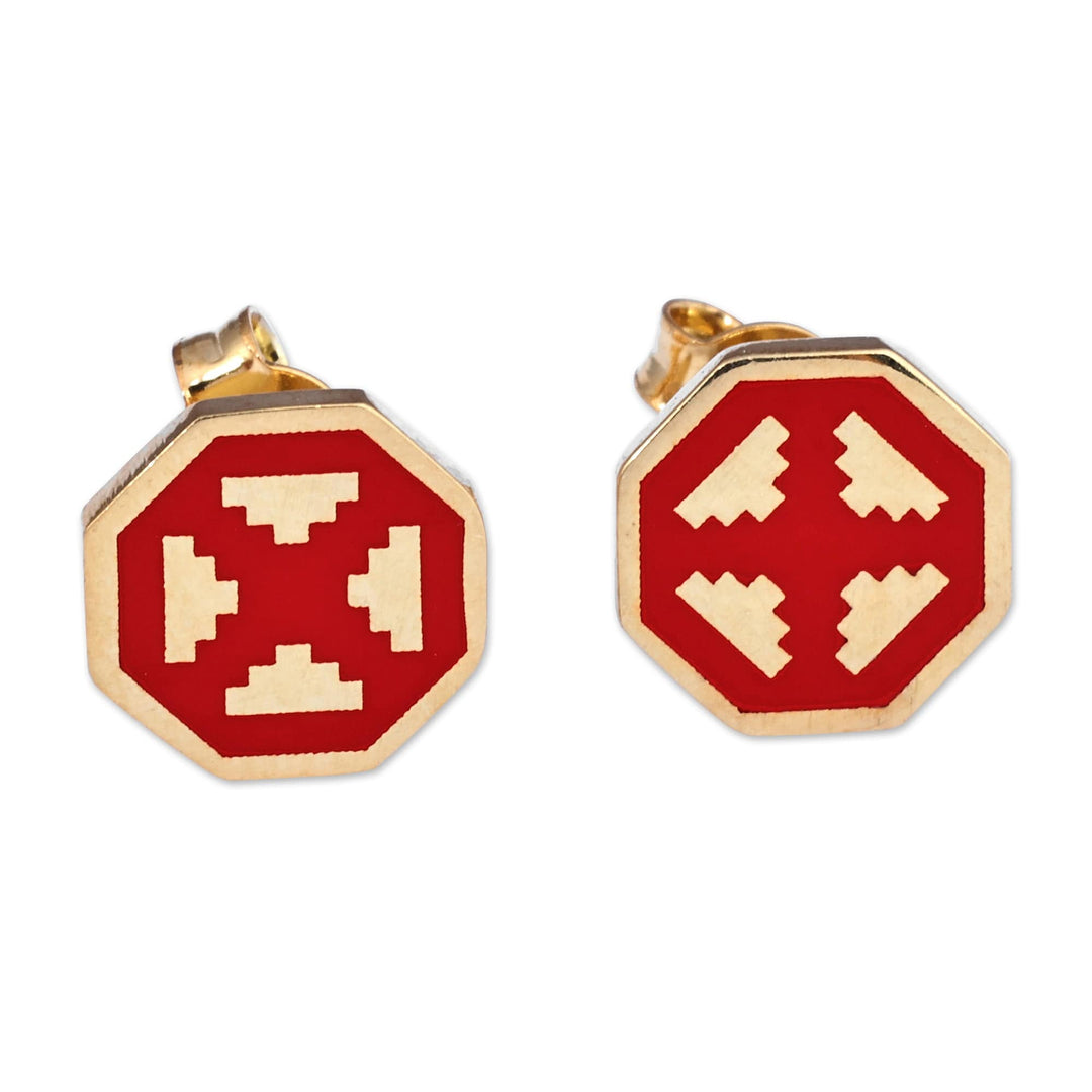 Polished Geometric Red 18k Gold-Plated Stud Earrings - This Passionate Eternity