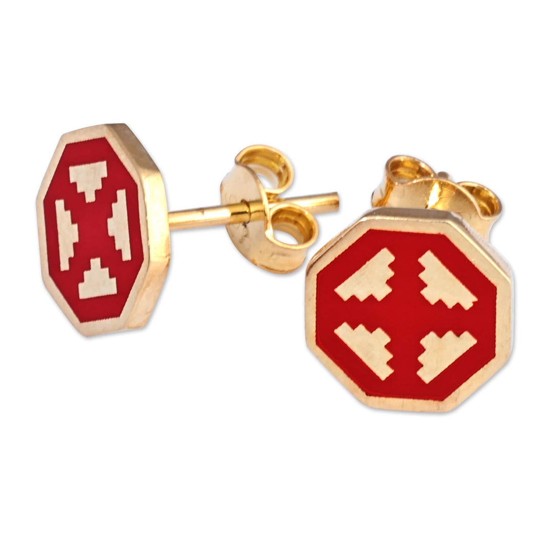 Polished Geometric Red 18k Gold-Plated Stud Earrings - This Passionate Eternity