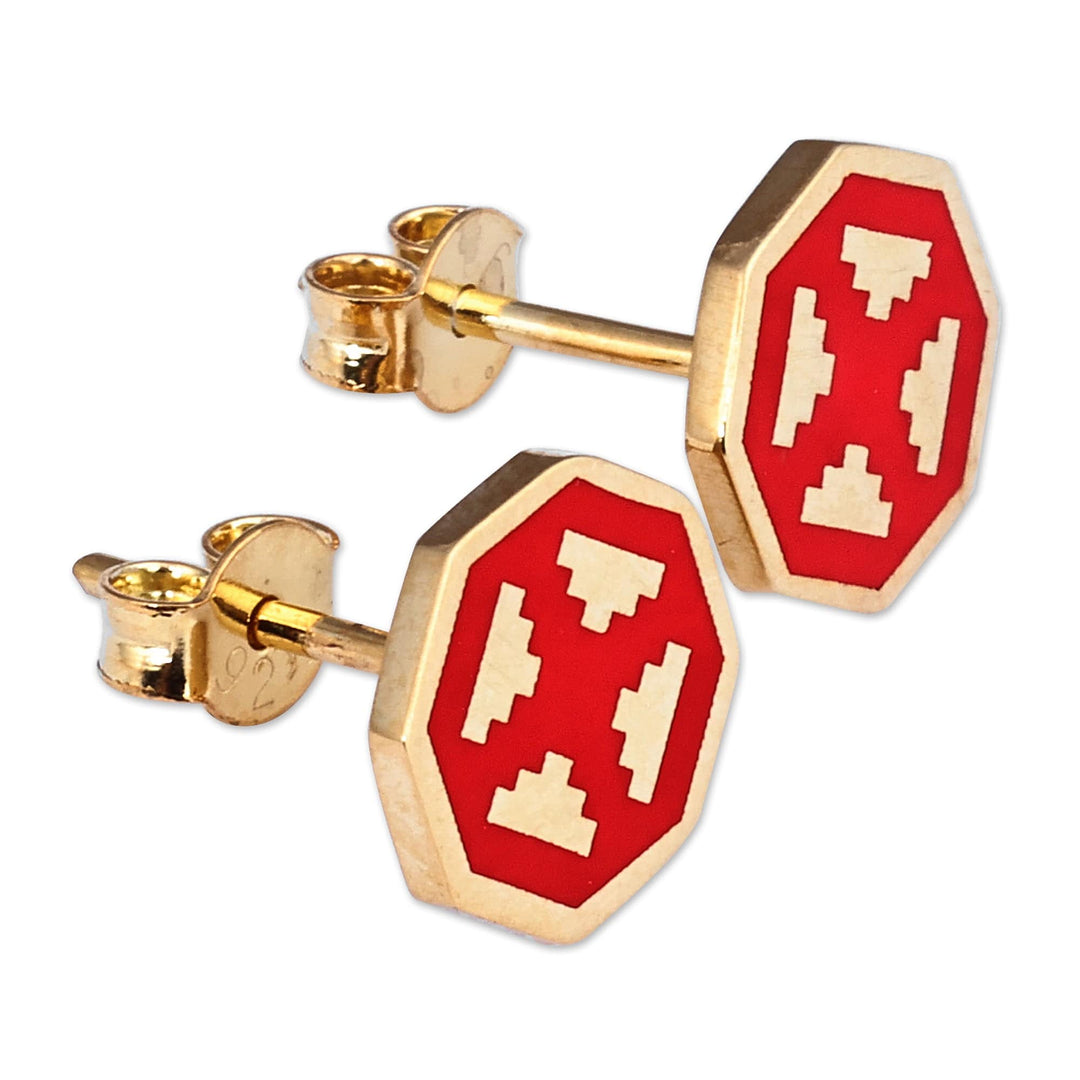 Polished Geometric Red 18k Gold-Plated Stud Earrings - This Passionate Eternity