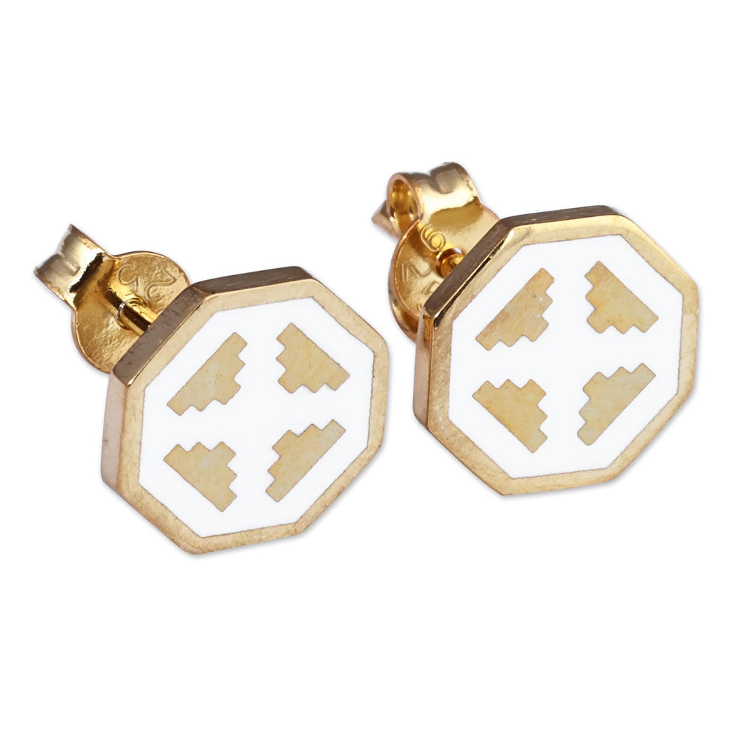 Polished Geometric White 18k Gold-Plated Stud Earrings - This Celestial Eternity