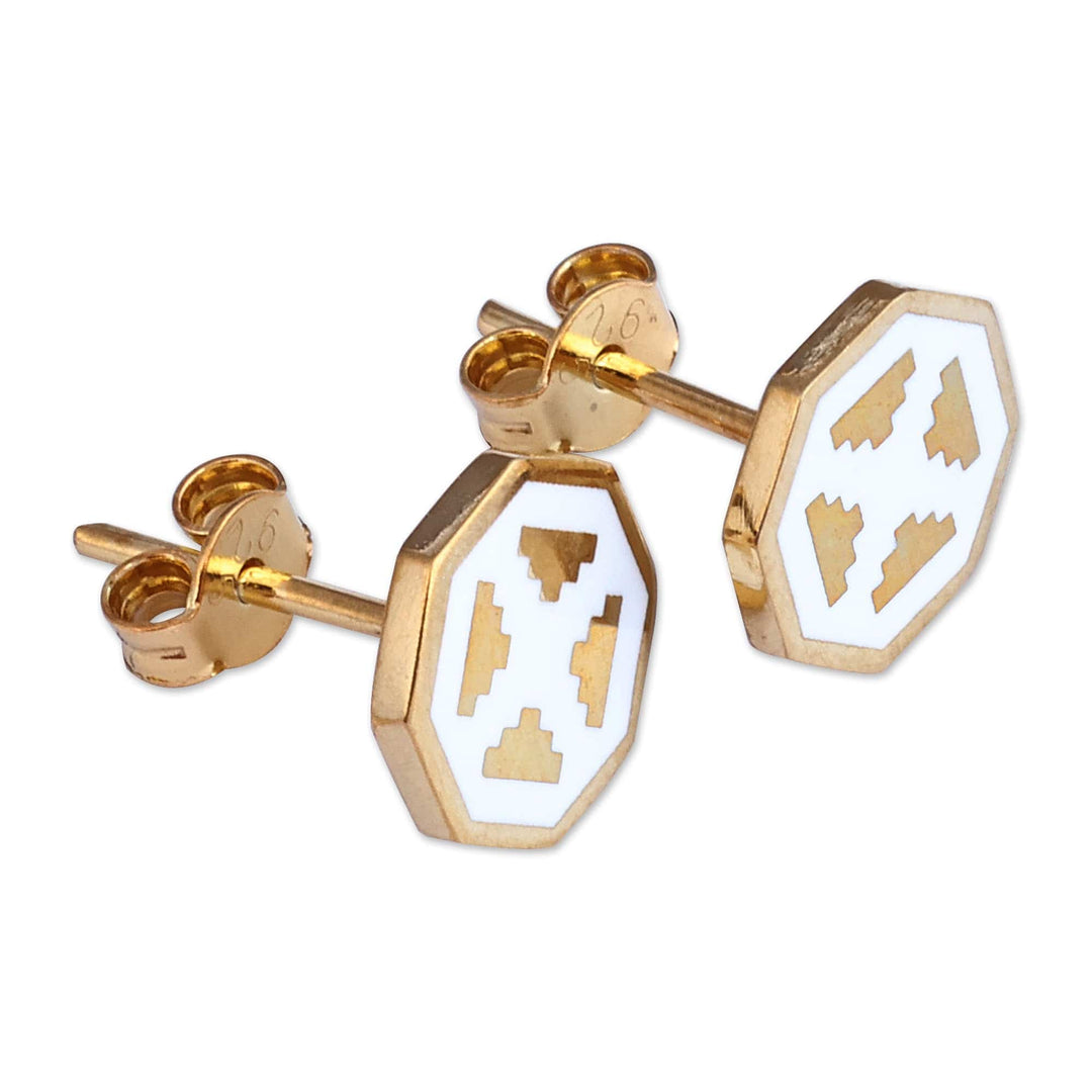 Polished Geometric White 18k Gold-Plated Stud Earrings - This Celestial Eternity