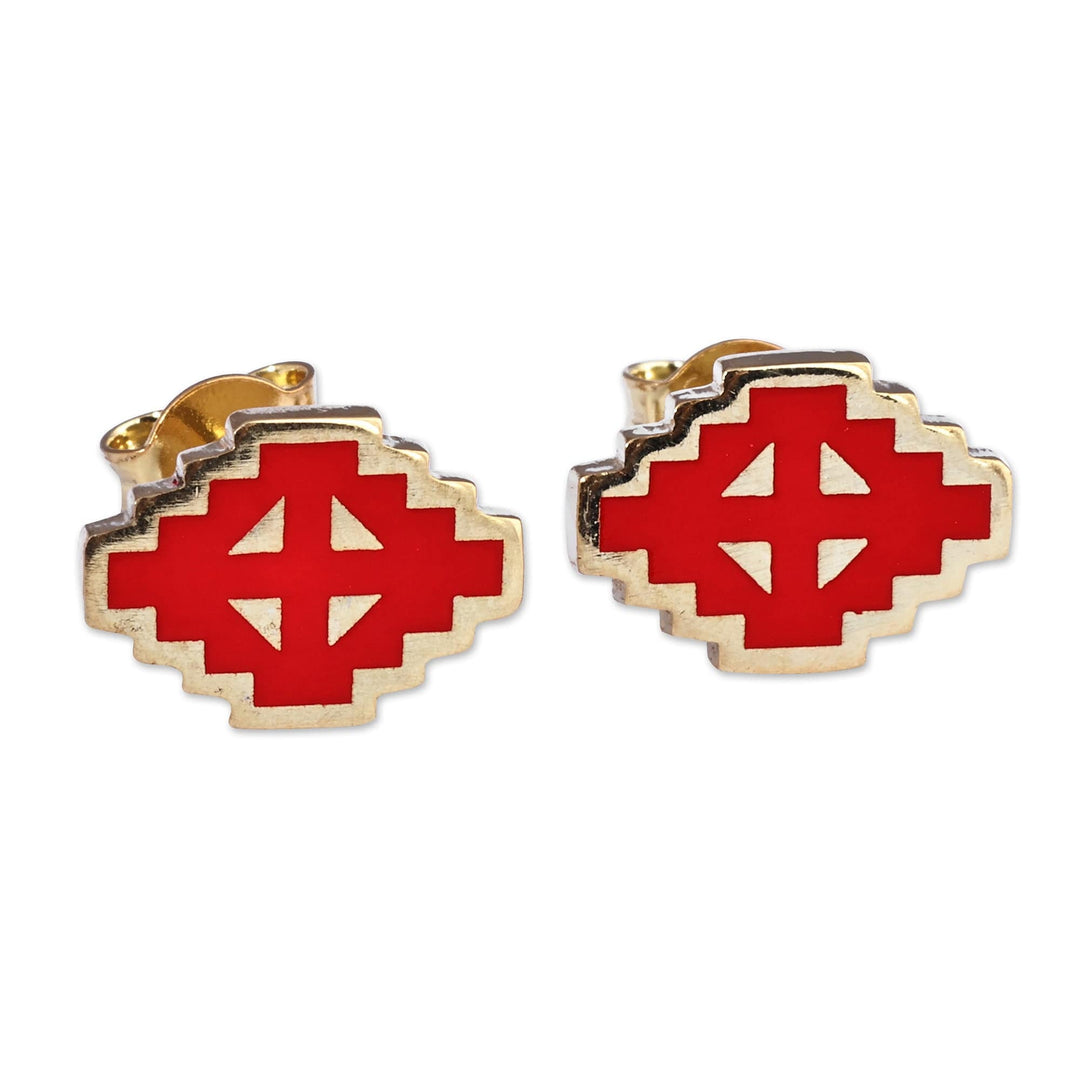 Hand-Painted Red 18k Gold-Plated Vishap Stud Earrings - Vishap Passion