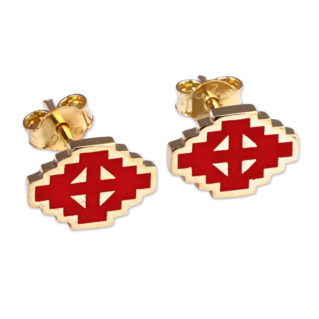 Hand-Painted Red 18k Gold-Plated Vishap Stud Earrings - Vishap Passion