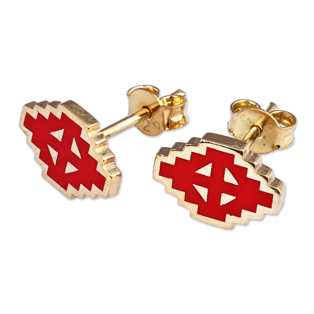 Hand-Painted Red 18k Gold-Plated Vishap Stud Earrings - Vishap Passion