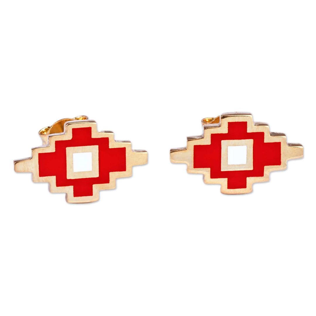 Artsakh-Themed Red Enamel 18k Gold-Plated Stud Earrings - Artsakh's Fire