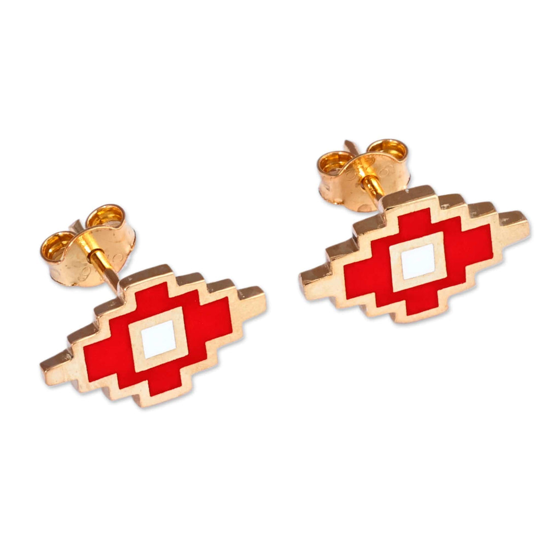 Artsakh-Themed Red Enamel 18k Gold-Plated Stud Earrings - Artsakh's Fire