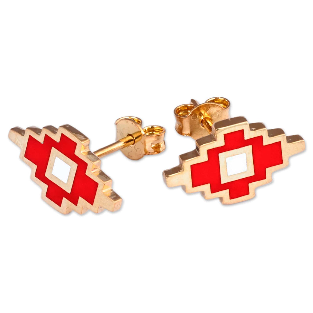 Artsakh-Themed Red Enamel 18k Gold-Plated Stud Earrings - Artsakh's Fire