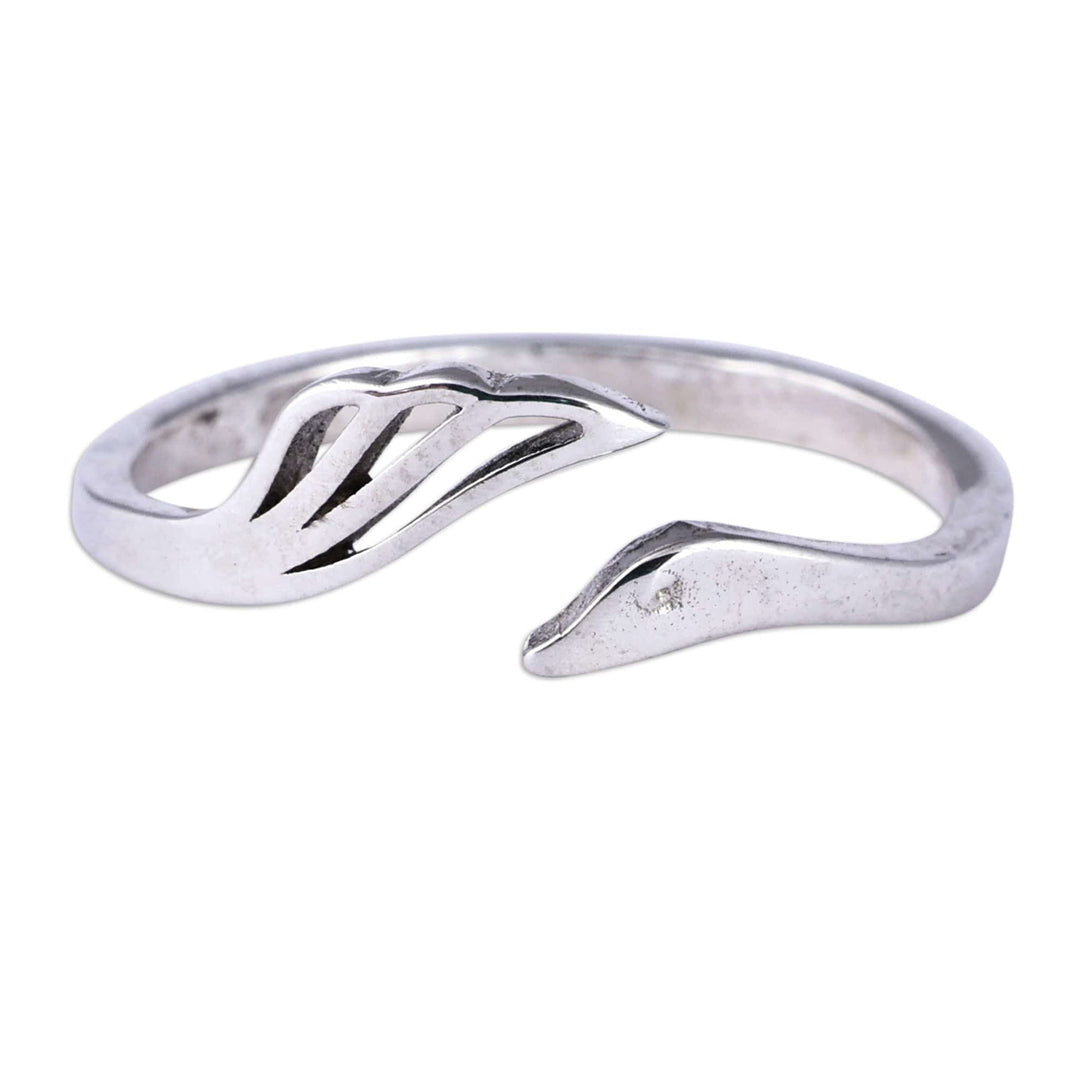 High-Polished Wing-Themed Sterling Silver Wrap Ring - Celestial Dimension