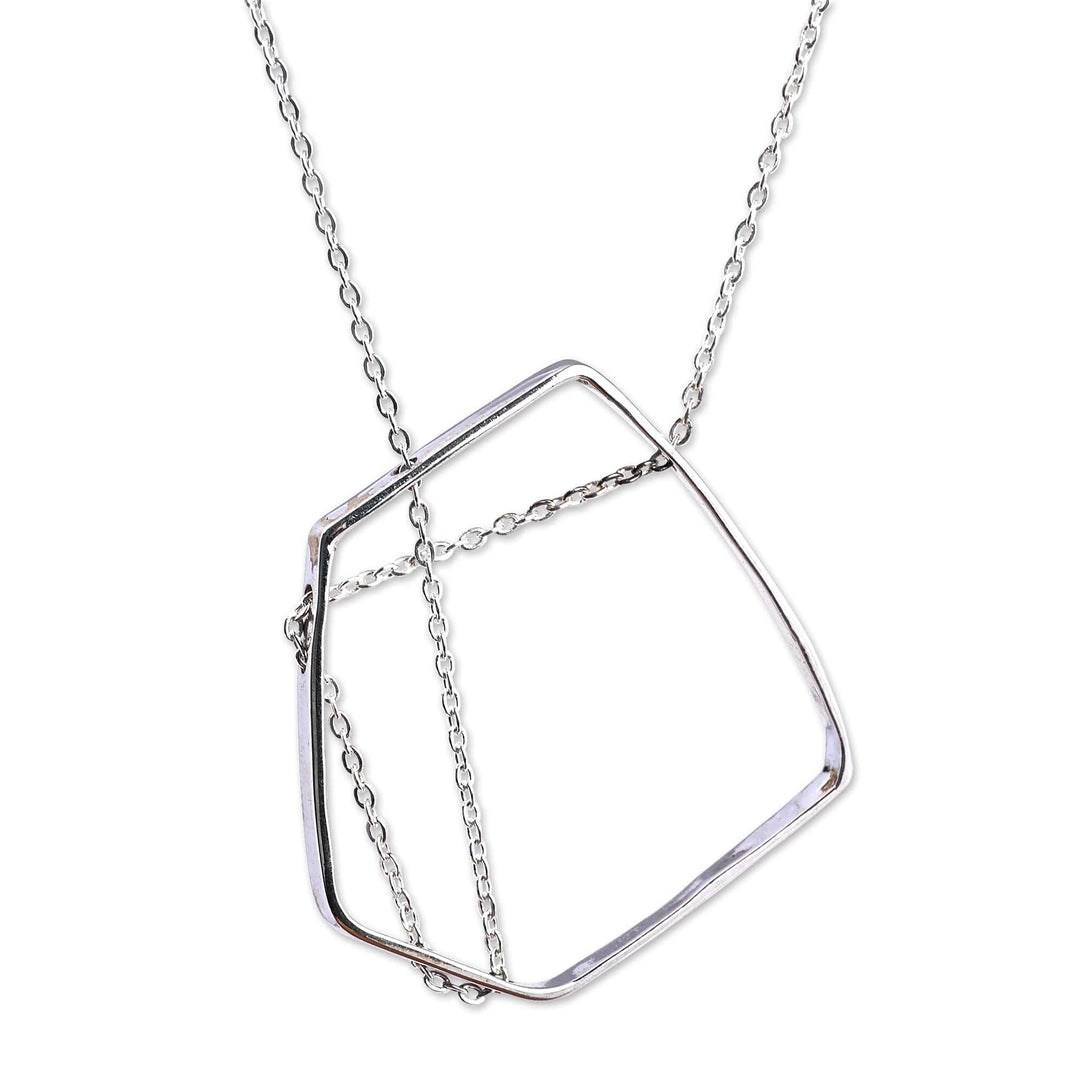 Modern Geometric Polished Sterling Silver Pendant Necklace - New Universe