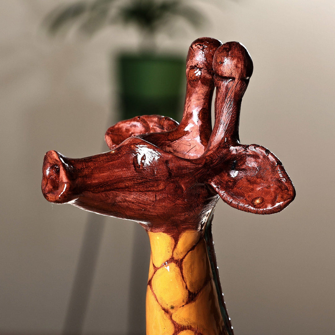 Yellow and Brown Ceramic Giraffe Sculpture from Armenia - Joyous Giraffe
