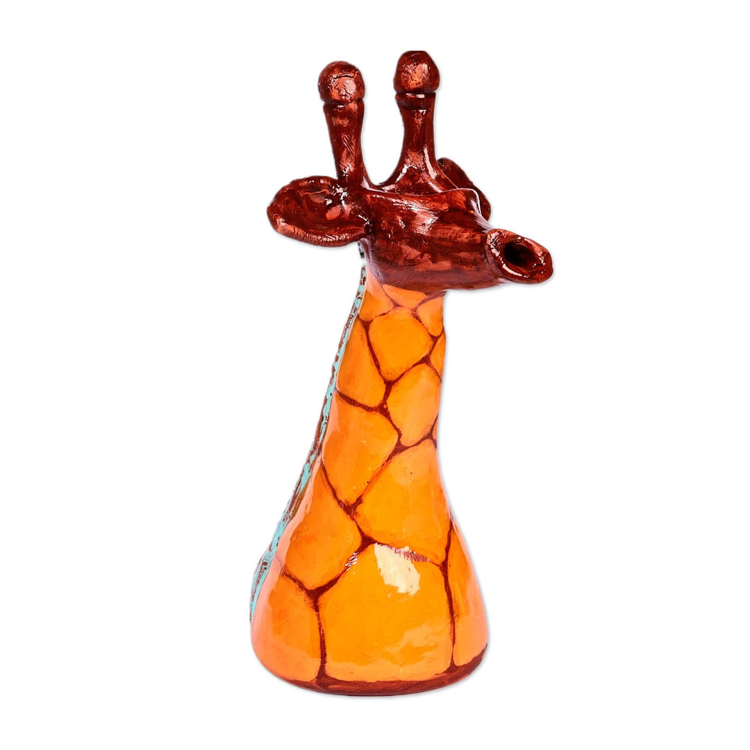 Yellow and Brown Ceramic Giraffe Sculpture from Armenia - Joyous Giraffe