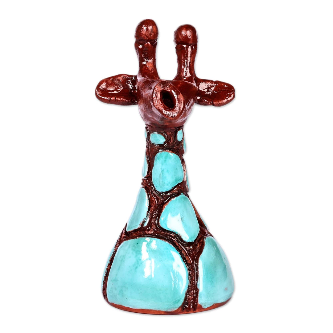 Ceramic Giraffe Sculpture in Blue and Brown Hues - Tall Blue