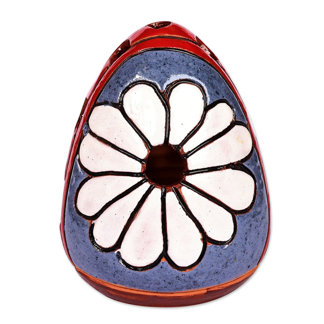 Hand-Painted Floral Blue and White Ceramic Candleholder - Pure Light