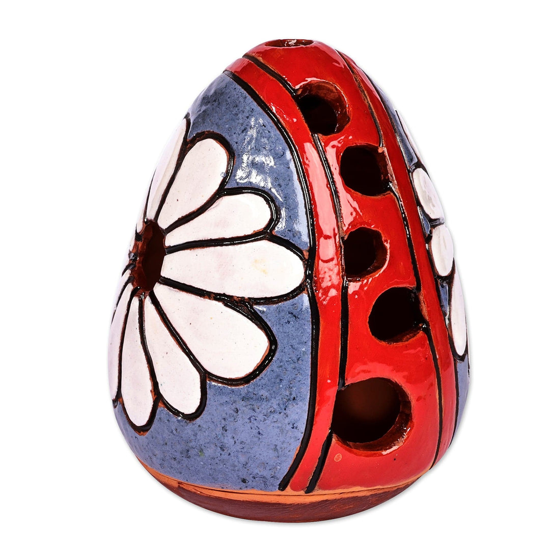 Hand-Painted Floral Blue and White Ceramic Candleholder - Pure Light
