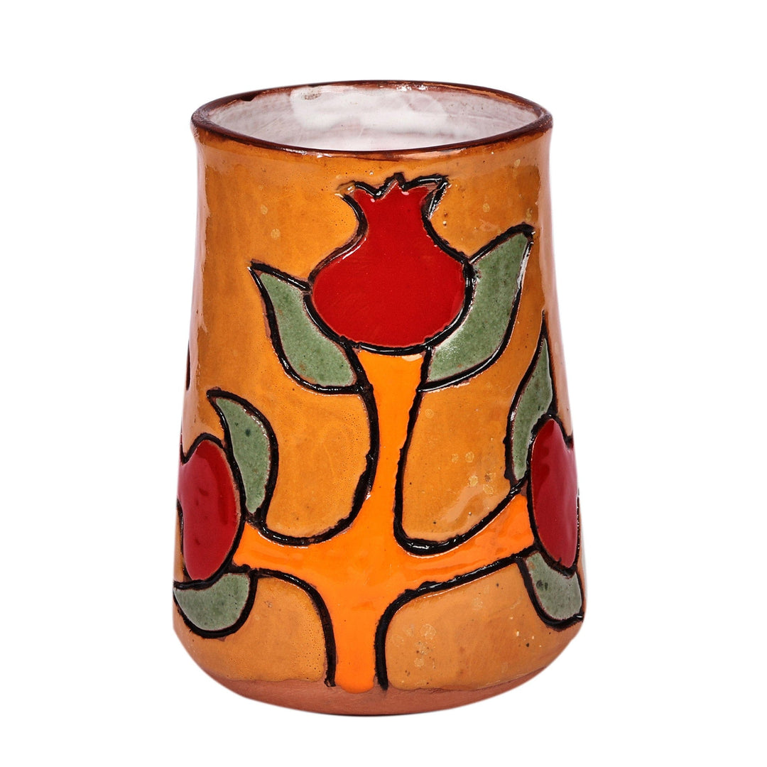 Warm-Toned Floral Ceramic Vase with Ancient Pictographs - Spring Style
