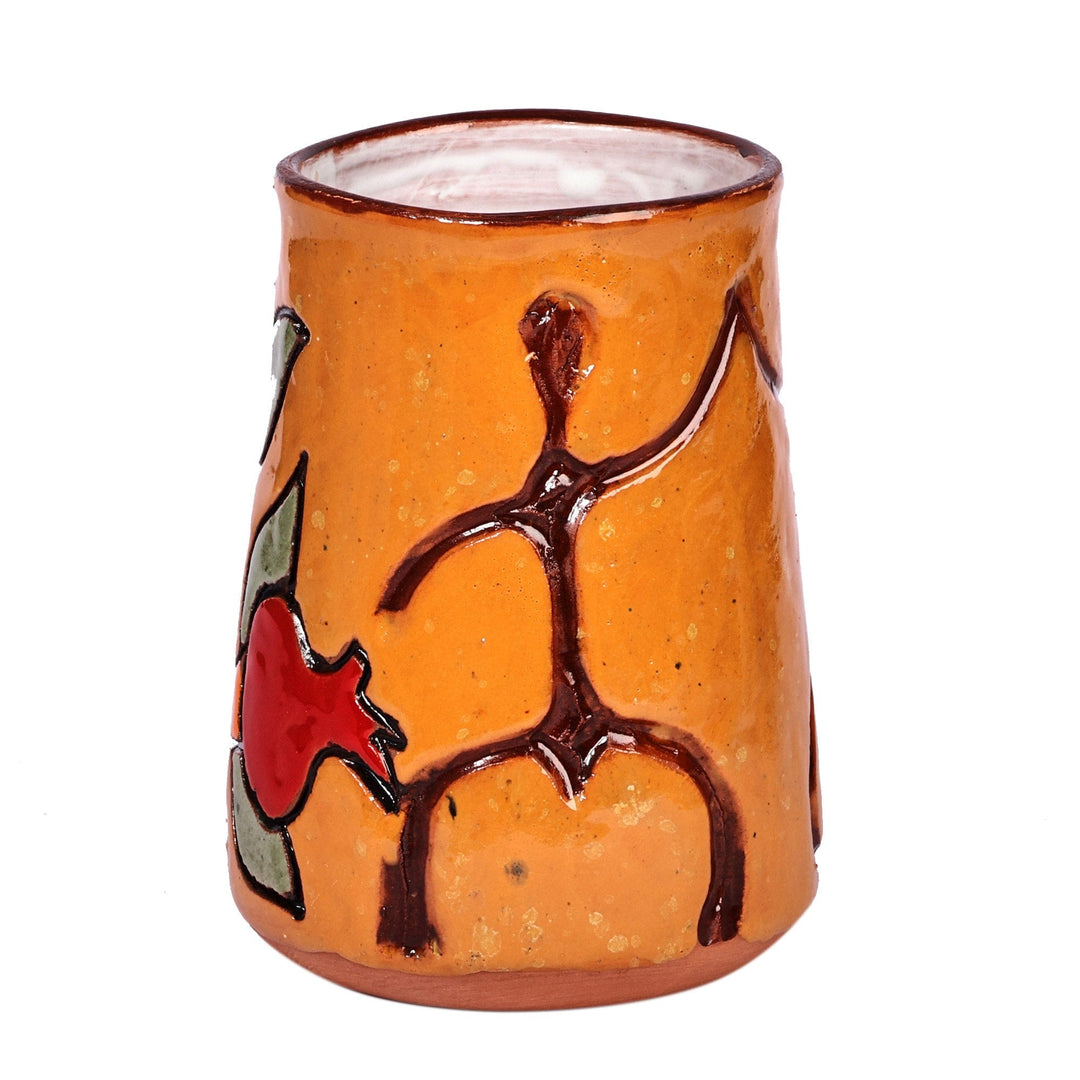 Warm-Toned Floral Ceramic Vase with Ancient Pictographs - Spring Style