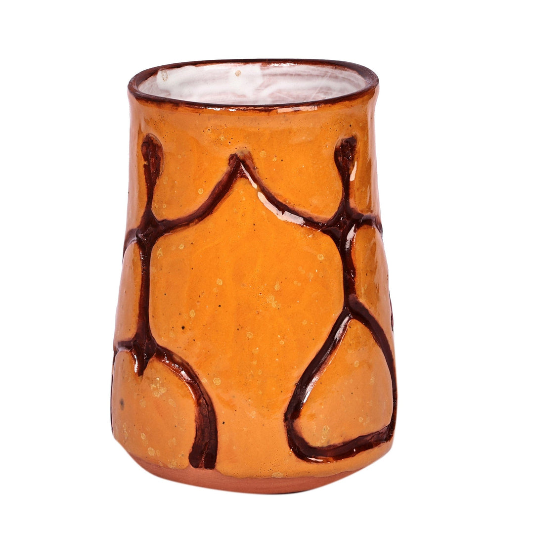 Warm-Toned Floral Ceramic Vase with Ancient Pictographs - Spring Style