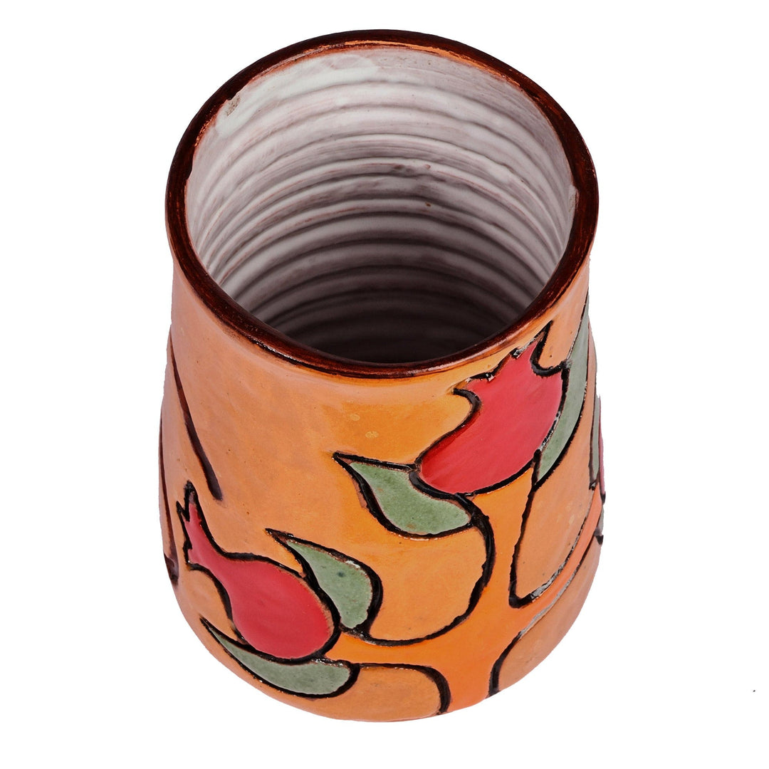 Warm-Toned Floral Ceramic Vase with Ancient Pictographs - Spring Style