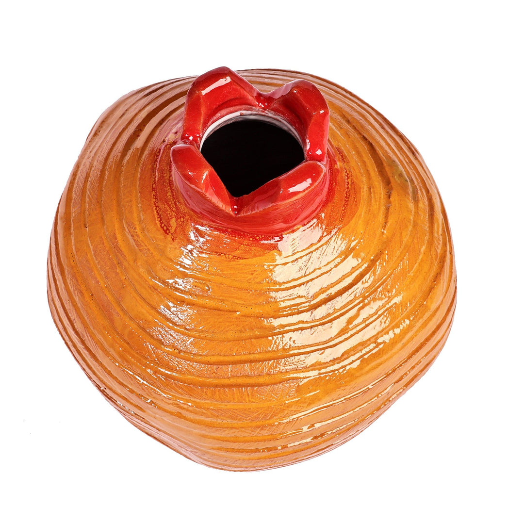 Handmade Pomegranate-Shaped Yellow Ceramic Decorative Vase - Joyous Passion