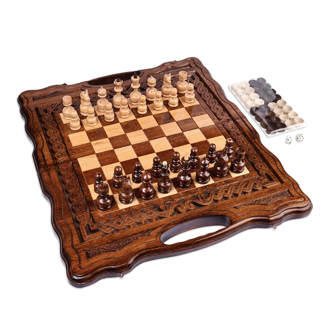 Handcrafted Wood Chess and Backgammon Board Game Set - Double the Fun